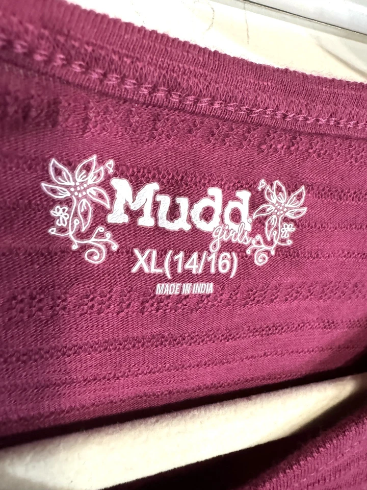 Nuevo Top Campesino Mudd Niñas Talla XL Manga Larga Vino 14/16 Púrpura Foto 2 de 4