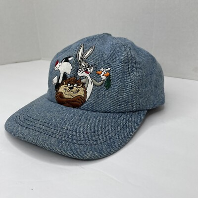 Vintage 90s Kids Bugs Bunny Denim Blue Snapback Hat Cap Warner