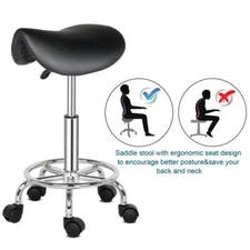 Professional Saddle Stool with Wheels Ergonomic Swivel Rolling Height Adjustable