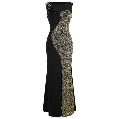 black evening gown with rhinestones