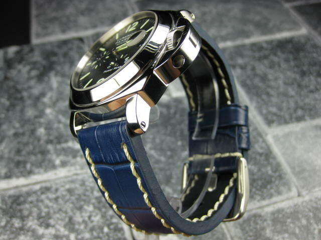 24mm BIG CROCO Leather Strap Blue Thick Watch Band Belt