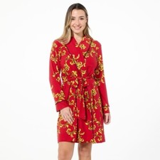 IMAN Global Chic Buttery Soft Knit Robe with Piping Detail Size Small Petite Red