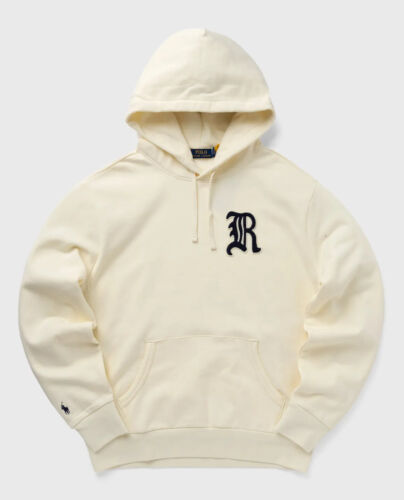 NWT Polo Ralph Lauren Cream GOTHIC “R” Appliqué PATCH Fleece Hoodie Sweatshirt - Picture 1 of 4