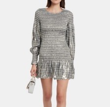 Loveshackfancy Women's Smocked Metallic Silver Shiny Holiday Dress Size XS