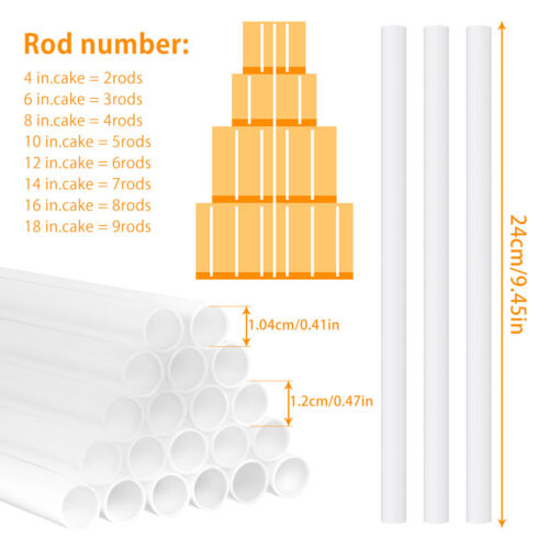 20Pcs Cake Dowels Rods White Plastic Round Dowels Straws 0.4 Inch Diameter AM - Picture 3 of 13