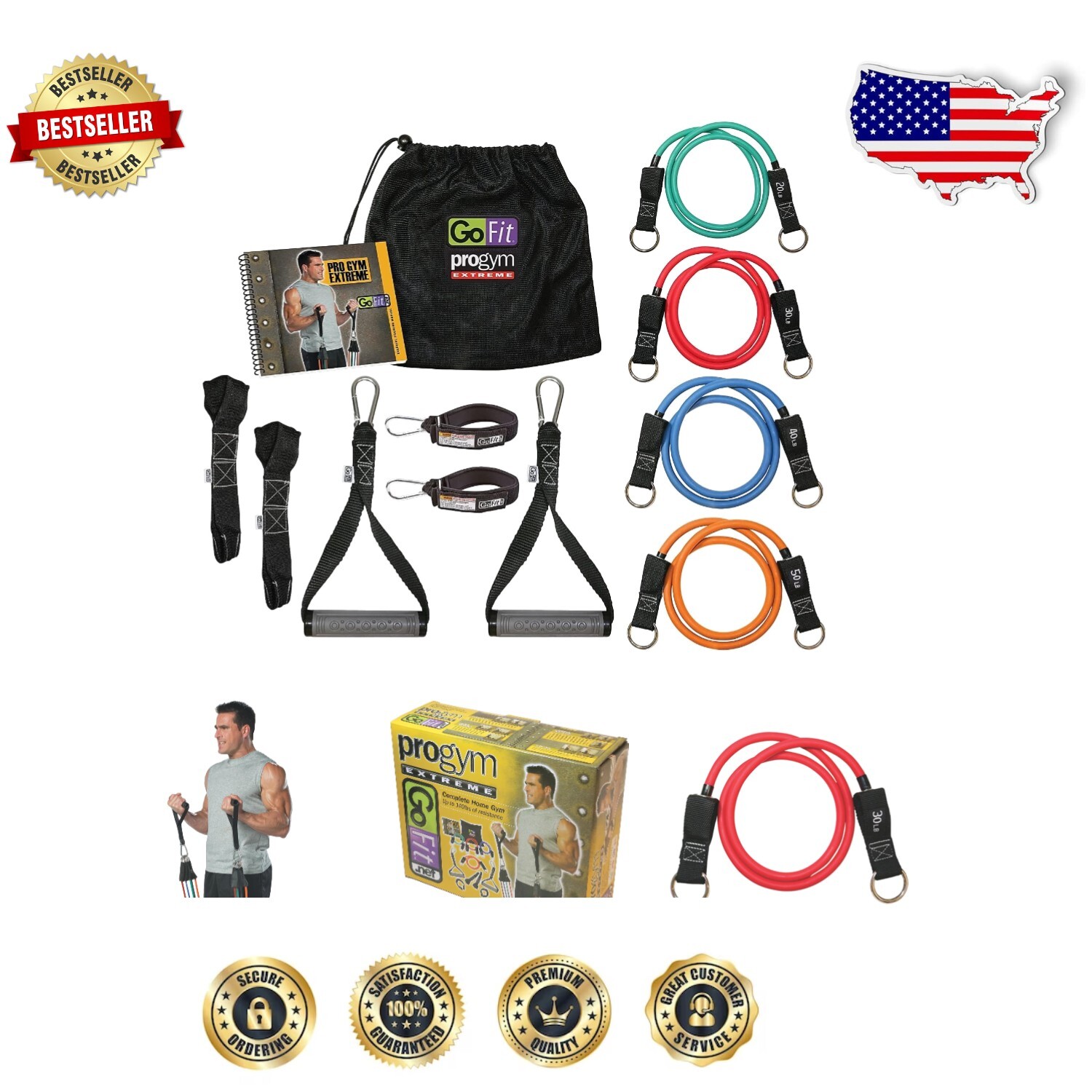 Extreme Pro Gym Set with Attachables: 4 Resistance Bands for Versatile Training