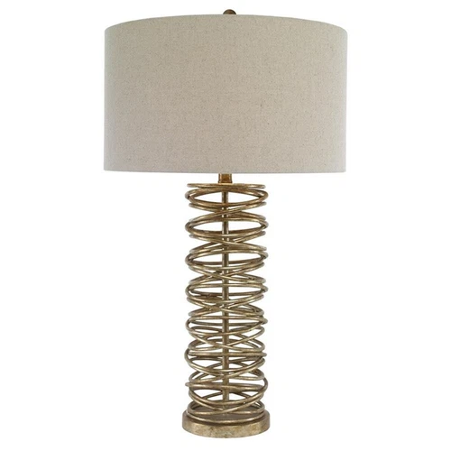 Uttermost Amarey Modern Metal Ring Table Lamp in Silver and Oatmeal - Picture 4 of 7