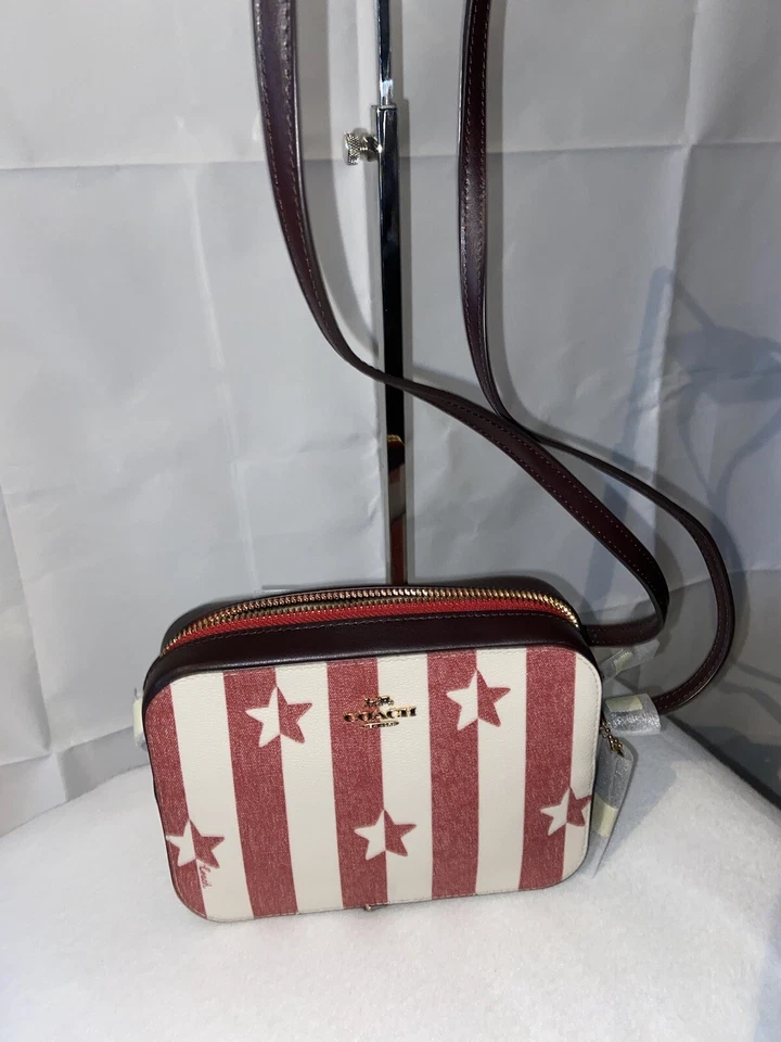 Coach Mini Camera Bag with Stripe Star Print 3277 IM/Chalk/Red Multi NEW