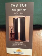 Springmaid Tab Top Panels 1 Pair 40" x 84" Cotton Green NEW Unlined