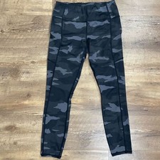 Athleta Camo Contender 7/8 Leggings Womens Sz S Pockets Black Gray Gym Hiking