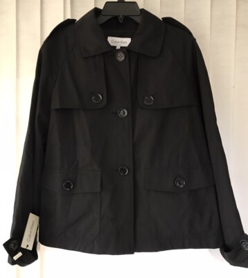 NWT Calvin Klein Women s Size Large Black Button Up Coat Jacket Water Resistant