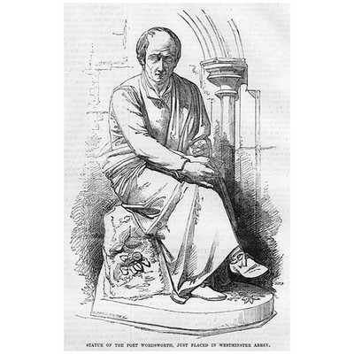 LONDON Statue von Wordsworth in Westminster Abbey - antiker Druck 1854