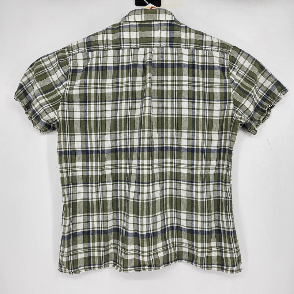 Barbour 衬衫男式大号绿色格子亚麻混纺短袖标准版型 — 第 4/4 张图片