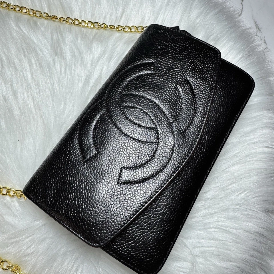 CHANEL caviarskin  chain Wallet mini BLACK leather  cross body vintage mini  bag - Image 2 of 4
