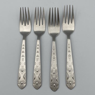 Towle Pueblo Aztec Salad Forks Set of 4 Stainless Steel Flatware Replacements