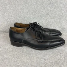 Santoni 9.5 D Mens Black Dress Shoe Lace Up Rounded Square Toe