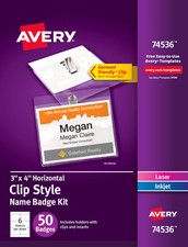 3"x4" Name Badge Labels, Paper, White, Clip Style