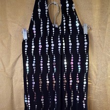 Black Belly Dance Dress with Silver Sequins and Fringe for Women