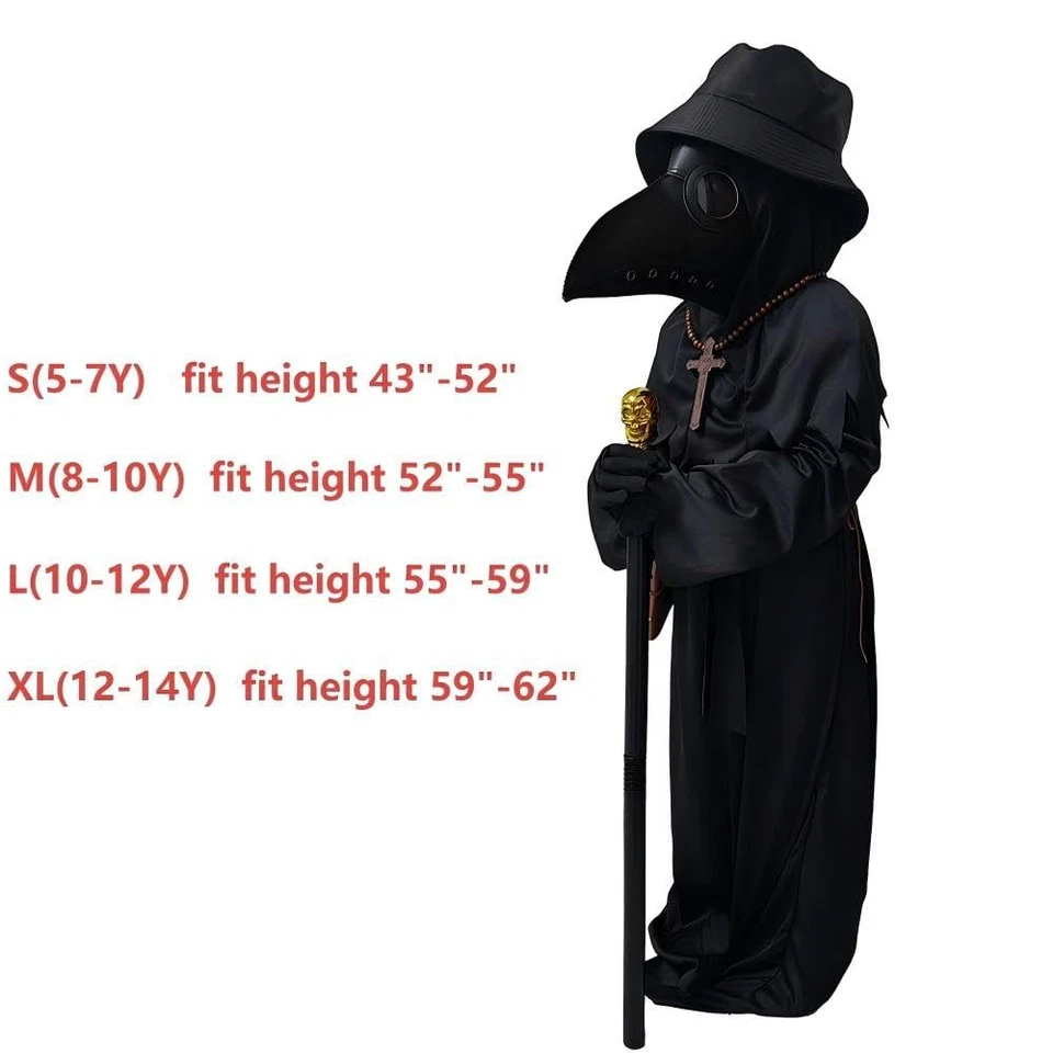 Conjunto de disfraces de médico de la peste para niños - Traje de Halloween aterrador 9 en 1 para edades de 12-14 Foto 4 de 4