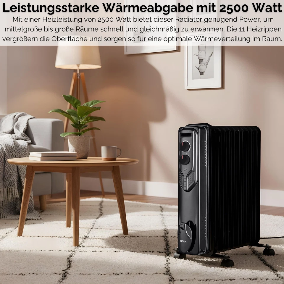 11 Finned Oil Radiator Electric Heater Radiant Mini Heater 2500 Watt Heater - Image 3 of 4