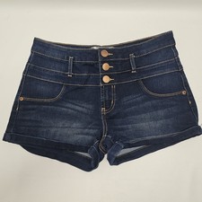 No Boundaries High Rise Button Front Denim Shorts Women s Size 9 Dark Wash