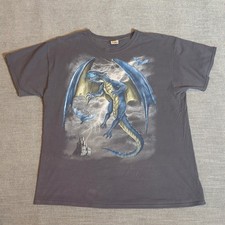 Y2K XL Dragon Lightning Castle Graphic T Shirt HD Cotton Gray