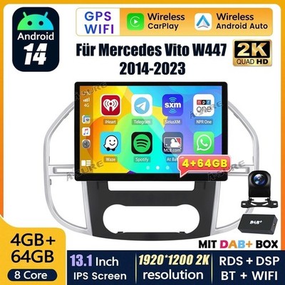 13'' Android 14 Autoradio Carplay DAB+ Kam Navi Für Mercedes Vito W447 2014-2023