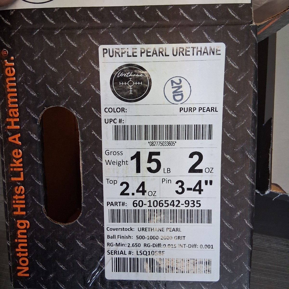 Hammer Purple Pearl Urethane purple pin bowling ball 15 LB. new in