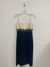 St. John Evening Size 8 Cream/Black Studded Sleeveless Ladies Dress