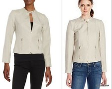 CALVIN KLEIN Natural Petite Zip Accented Linen Blend Jacket Size 6P blazer