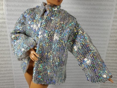 JACKET ~ CURVY MADE TO MOVE DOLL @BARBIESTYLE MODEL #3 SILVER SEQUIN DRESS COAT