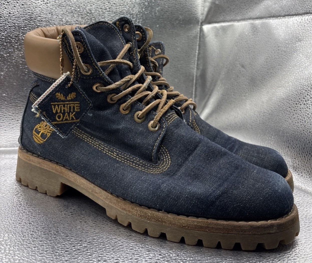 Timberland White Oak Nvy Denim Boots as 11.5