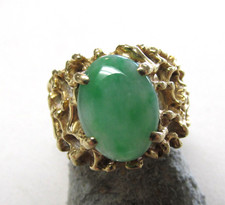 Gorgeous Vintage 14k Green Jadeite Jade Ring for Him or Her size 6 NO RESERVE