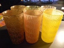 Vintage MCM Spaghetti String Multicolor Set of 6 Rubber Coated Glasses 5 1/2&rdquo;