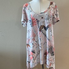 Fresh Produce Tunic Top XL Floral Pocket Cotton USA Made Coastal Beach Shirt