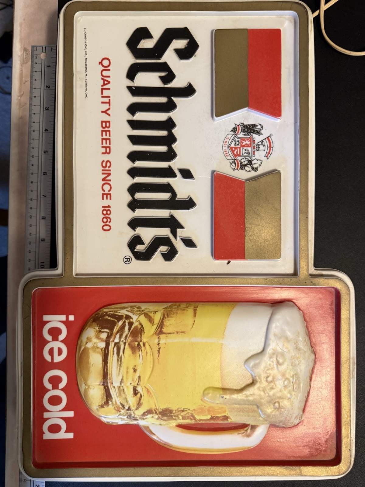 Vintage NOS Schmidt's Beer Sign Quality Beer Since 1860 Ice Cold