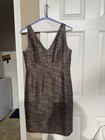 Elie Tahari Damen Gold und Silber Brokat ärmelloses Kleid V-Ausschnitt Größe 12