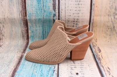 Women's DV by Dolce Vita Perforated Faux Leather Block Mule Heels SIZE 7.5 Beige