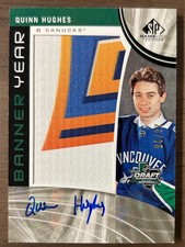 2019 2019-20 SP GAME USED QUINN HUGHES BANNER YEARS 2018 DRAFT AUTO 23/25