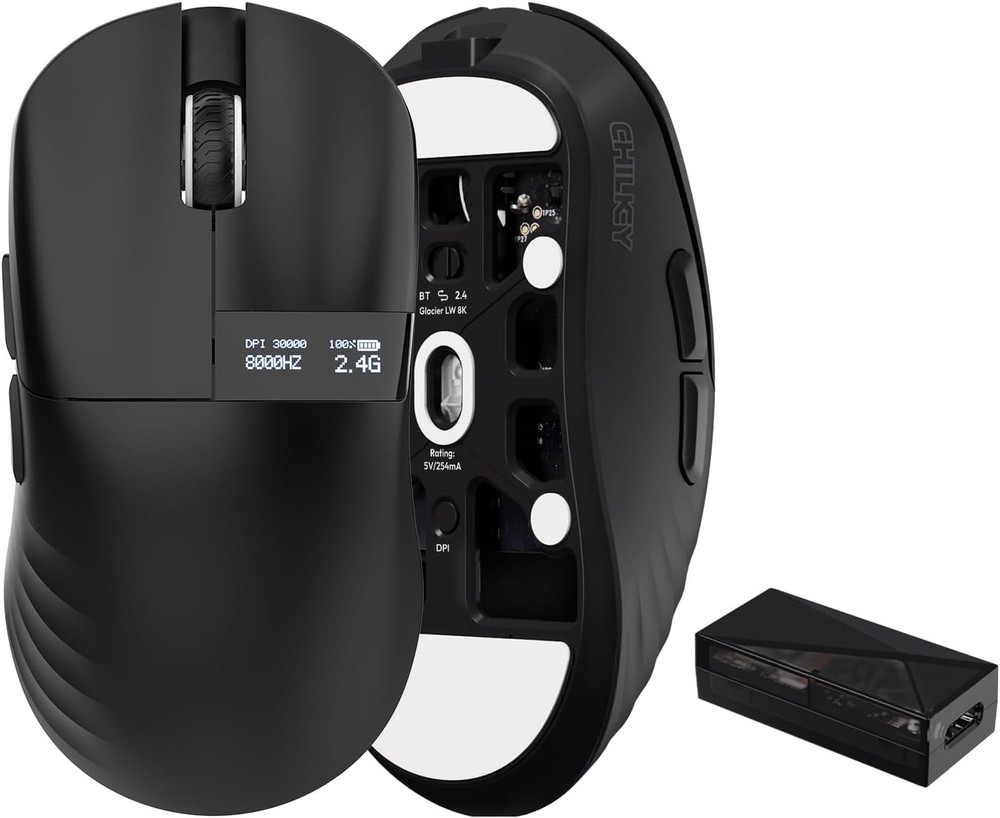 Chilkey Glacier LW 8K Wireless Gaming Mouse with Screen 49g Ultra-Lightweight RGB