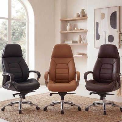 FineBuy Bürostuhl Chefsessel Echtleder Ergonomisch XXL Drehstuhl 120 kg Stuhl