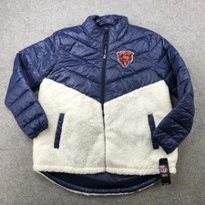 Chicago Bears Jacket Womens Large Navy White Sherpa Fleece NFL Football Full Zip