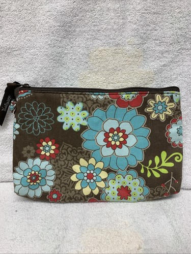 Thirty-One Zipper Pouch Make Up Bag Brown Floral Design