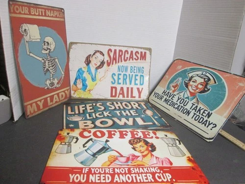 Lot of ( 5)Vintage & Vintage Inspired Metal/Tin Pop Culture Signs