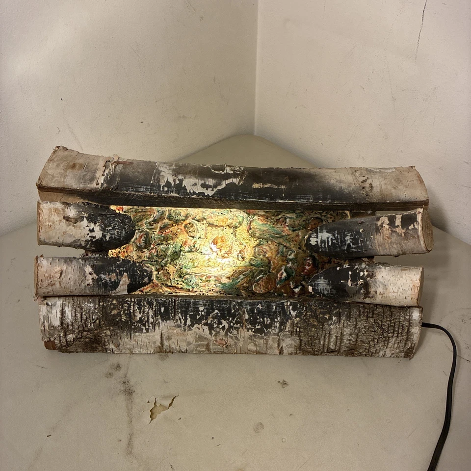 Vtg Harris Systems Wood Log Fireplace Crackling Light Up Electric Fireplace 20” - Image 1 of 4