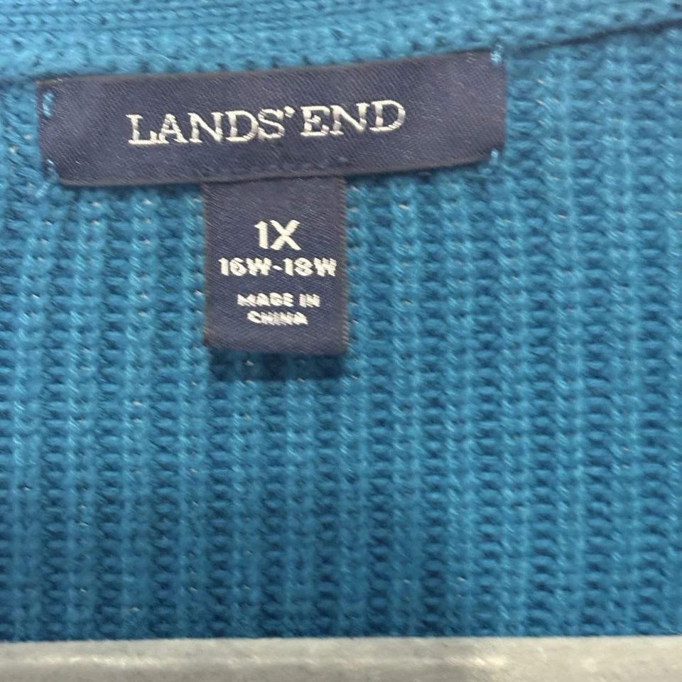 Lands End Women’s 1X Chunky Knit Cardigan Sweater Teal Blue Button Grandma Cozy - Image 4 of 4