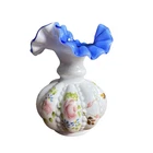 Fenton Charleton Garden Hand Painted Beaded Melon Vase Signed By Smith 2006