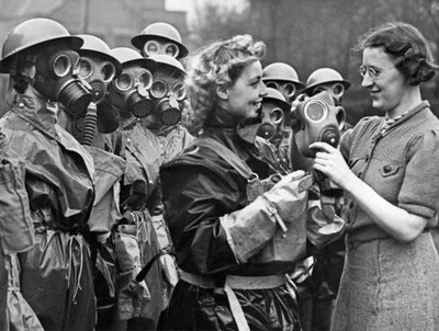 Merseyside ARP team seen here wearing their gas suits masks 8th De- Old Photo