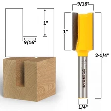9/16" Diameter X 1" Height Straight Router Bit - 1/4" Shank - Yonico 14012q