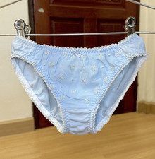 Vintage Baby Blue Cotton Panty Hi Cut Sissy Bikini Silky Polyester Briefs Sz.5-6